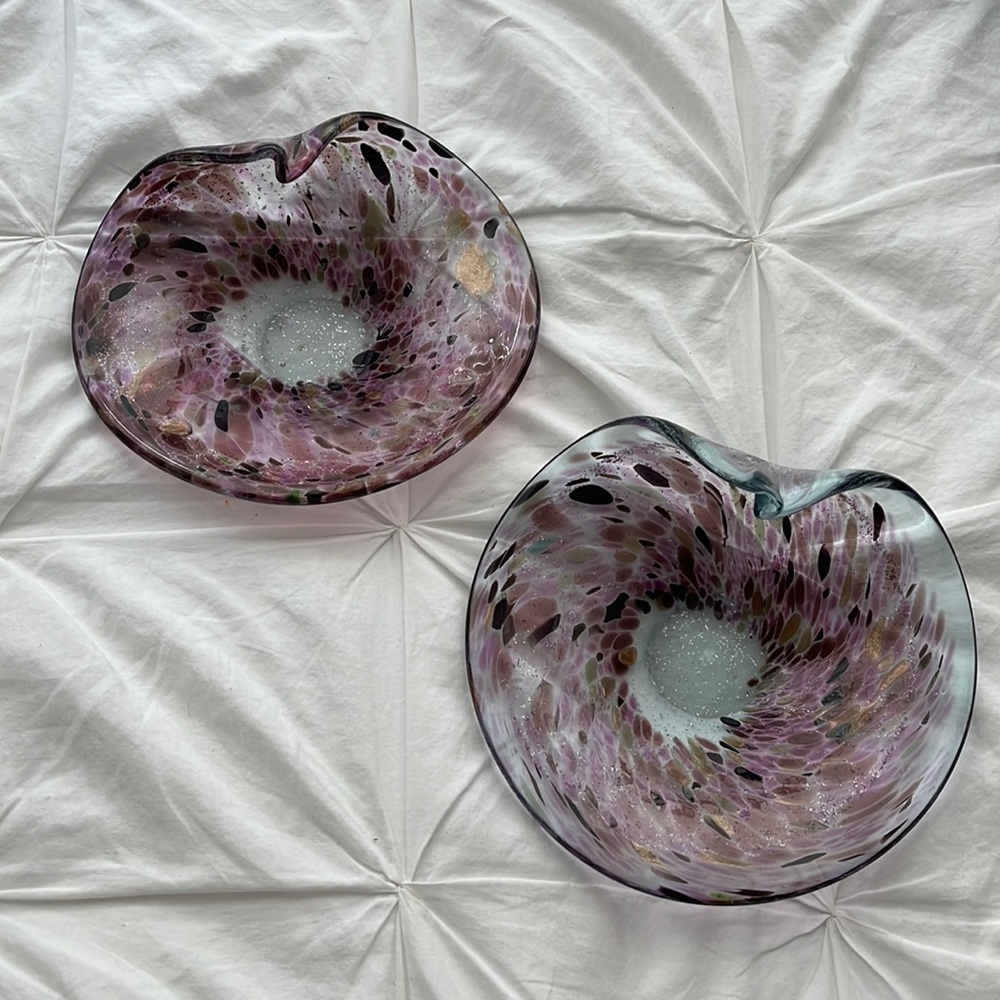 Pair of hand blown glass dishes